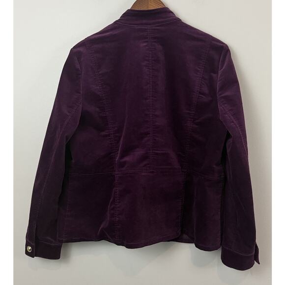 EUC Chicos Purple Velvet Jacket Blazer Gold Buttons Size 2 Large 12 - Picture 4 of 15